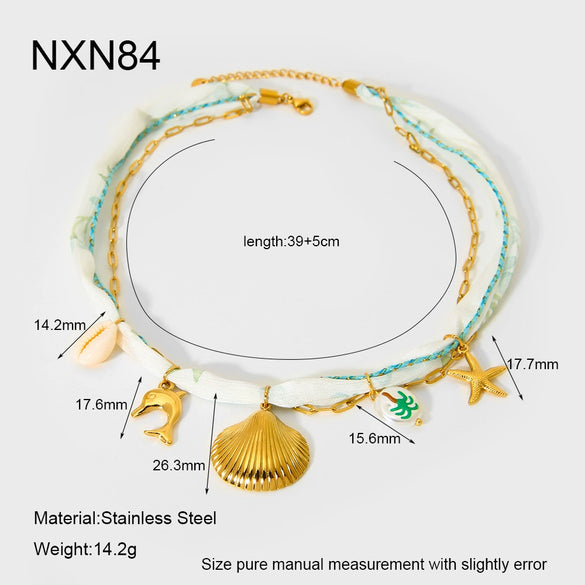 Wholesale Women's Geometric Stainless Steel Electroplated Clavicle Chain Necklace With Fish Tail And Starfish Pendant