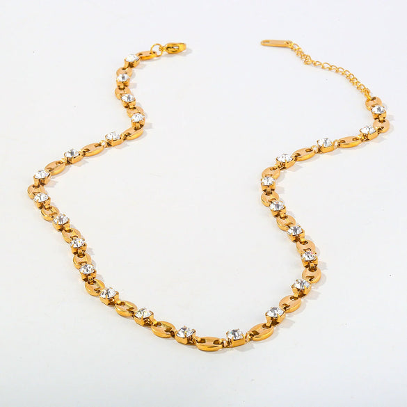 Wholesale Women's Geometric Stainless Steel Electroplated Cross Chain Necklace Set With Rhinestones And Highend Light Luxury Feel
