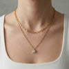 Wholesale Women's Geometric Stainless Steel Electroplated Cross Chain Square Stone Necklace