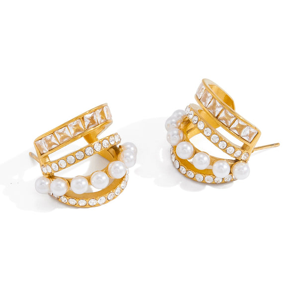 Wholesale Women's Geometric Stainless Steel Electroplated Cshaped Earrings And Ear Bone Studs Jewelry