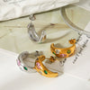 Wholesale Women's Geometric Stainless Steel Electroplated Cshaped Earrings With Colorful Zircon Inlays
