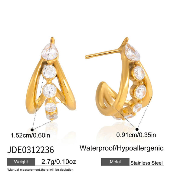 Wholesale Women's Geometric Stainless Steel Electroplated Cshaped Earrings