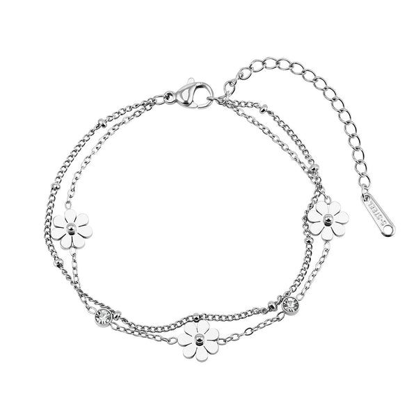 Wholesale Women's Geometric Stainless Steel Electroplated Daisy Stacking Bracelet