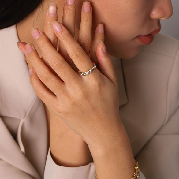 Wholesale Women's Geometric Stainless Steel Electroplated Diamondstudded Ring Trendy Jewelry