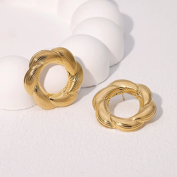 Wholesale Women's Geometric Stainless Steel Electroplated Earrings With Hemp Pattern