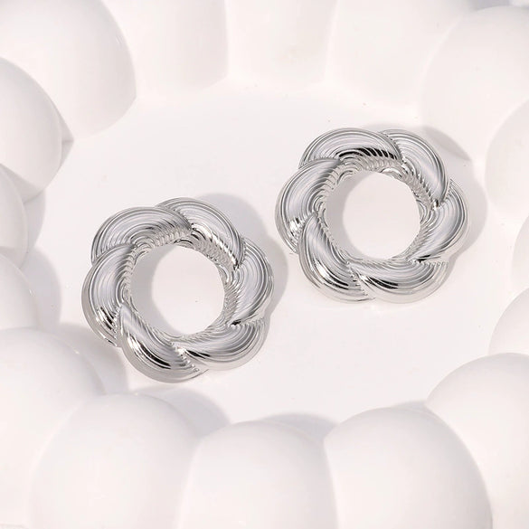 Wholesale Women's Geometric Stainless Steel Electroplated Earrings With Hemp Pattern