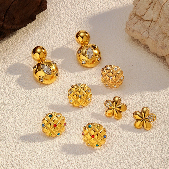 Wholesale Women's Geometric Stainless Steel Electroplated Earrings With Plants And Flowers Style