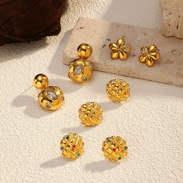 Wholesale Women's Geometric Stainless Steel Electroplated Earrings With Plants And Flowers Style
