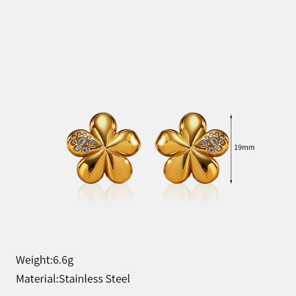 Wholesale Women's Geometric Stainless Steel Electroplated Earrings With Plants And Flowers Style