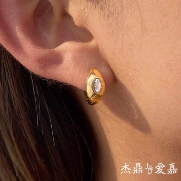 Wholesale Women's Geometric Stainless Steel Electroplated Eggshaped Zircon Earrings