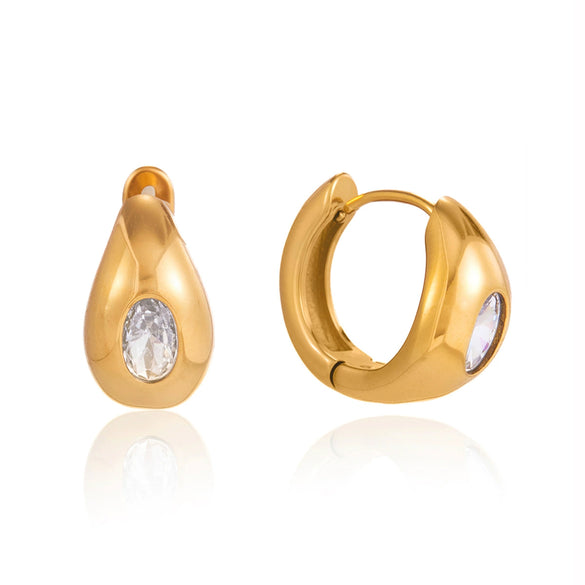 Wholesale Women's Geometric Stainless Steel Electroplated Eggshaped Zircon Earrings
