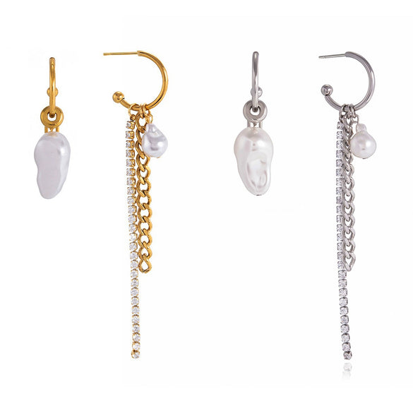 Wholesale Women's Geometric Stainless Steel Electroplated Faux Pearl Tassel Earrings