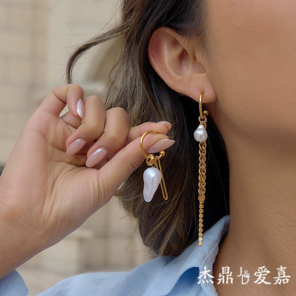 Wholesale Women's Geometric Stainless Steel Electroplated Faux Pearl Tassel Earrings