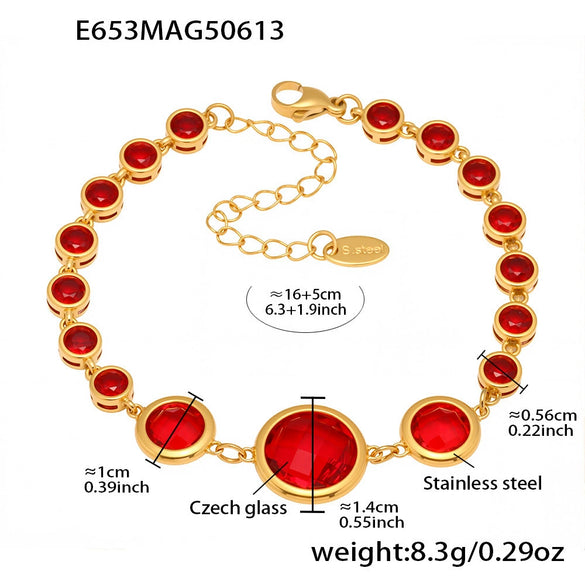 Wholesale Women's Geometric Stainless Steel Electroplated Ferris Wheel Round Faceted Czech Glass Stone 5A Zircon Full Diamond Stitching Bracelet