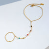 Wholesale Women's Geometric Stainless Steel Electroplated Fingerlink Bracelet And Gold Bead Ring Chain Hand Jewelry