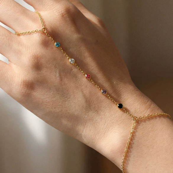 Wholesale Women's Geometric Stainless Steel Electroplated Fingerlink Bracelet And Gold Bead Ring Chain Hand Jewelry