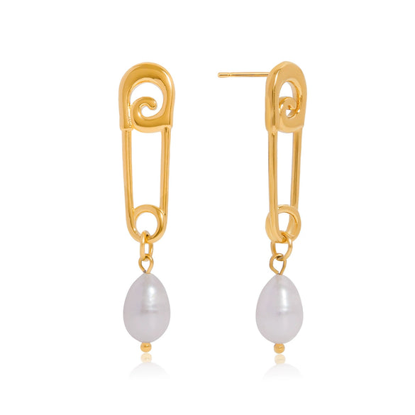 Wholesale Women's Geometric Stainless Steel Electroplated Freshwater Pearl Earrings