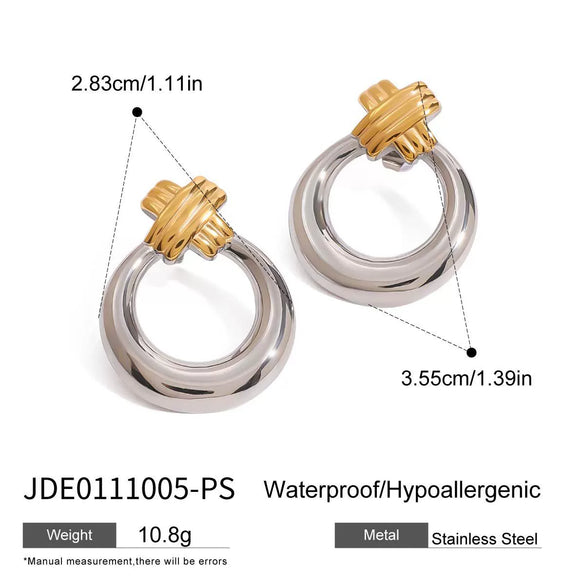 Wholesale Women's Geometric Stainless Steel Electroplated Gold And Silver Color Matching Cross Earrings