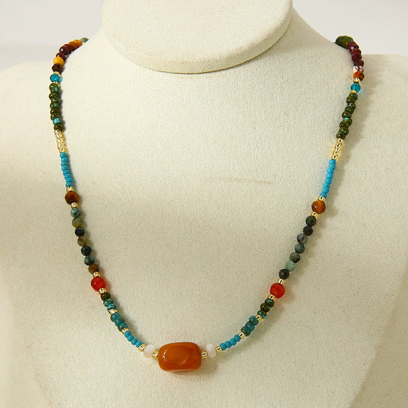 Wholesale Women's Geometric Stainless Steel Electroplated Handmade Beaded Chain Necklace