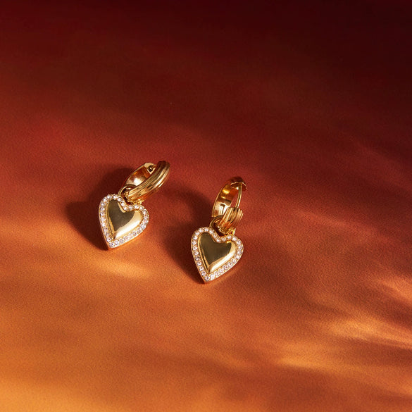 Wholesale Women's Geometric Stainless Steel Electroplated Heart Pendant Earrings And Ear Clips Jewelry