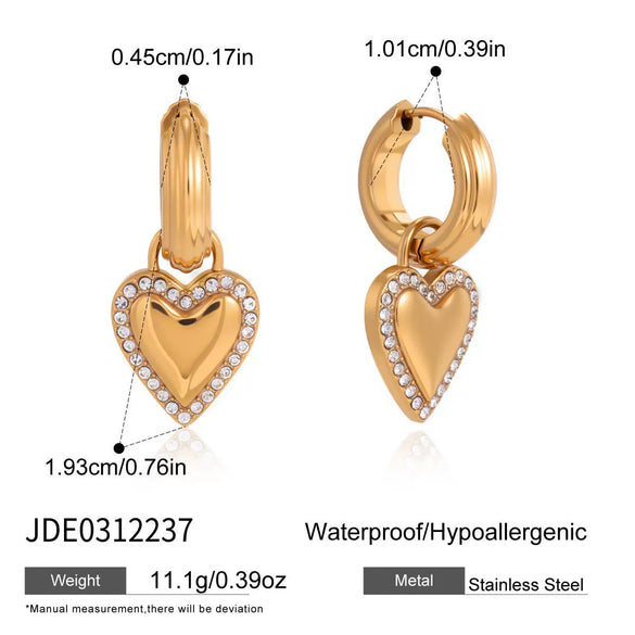Wholesale Women's Geometric Stainless Steel Electroplated Heart Pendant Earrings And Ear Clips Jewelry