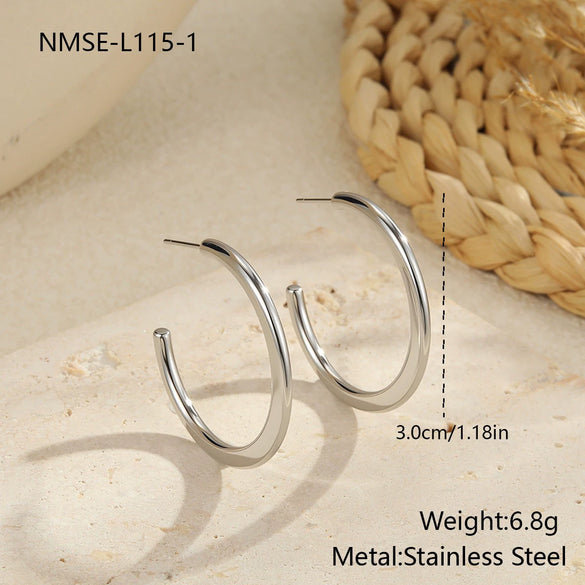 Wholesale Women's Geometric Stainless Steel Electroplated Hoop Earrings In Minimalist Light Luxury Style