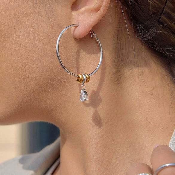 Wholesale Women's Geometric Stainless Steel Electroplated Hoop Zircon Earrings Jewelry