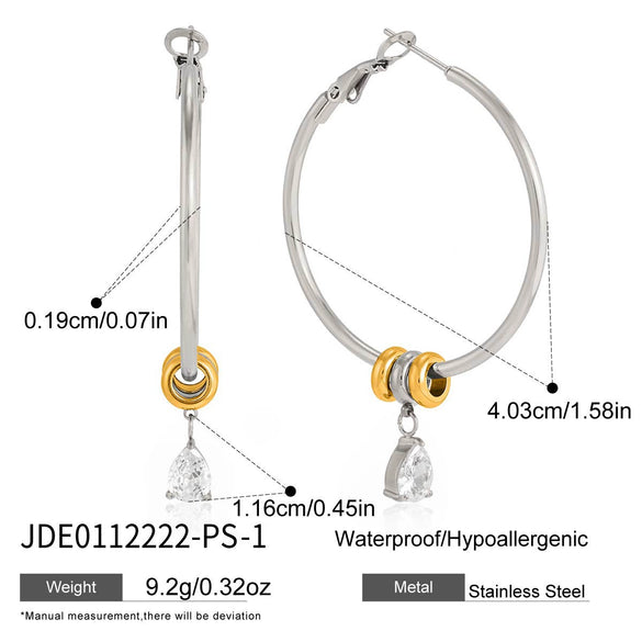 Wholesale Women's Geometric Stainless Steel Electroplated Hoop Zircon Earrings Jewelry