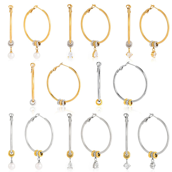 Wholesale Women's Geometric Stainless Steel Electroplated Hoop Zircon Earrings Jewelry