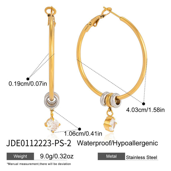 Wholesale Women's Geometric Stainless Steel Electroplated Hoop Zircon Earrings Jewelry