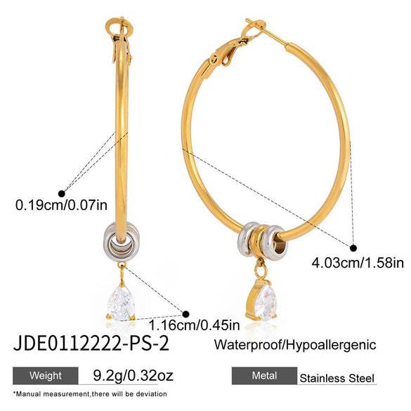 Wholesale Women's Geometric Stainless Steel Electroplated Hoop Zircon Earrings Jewelry