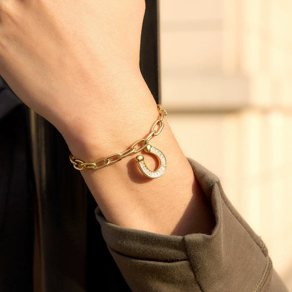 Wholesale Women's Geometric Stainless Steel Electroplated Horseshoe Ushaped Bracelet And Necklace Jewelry