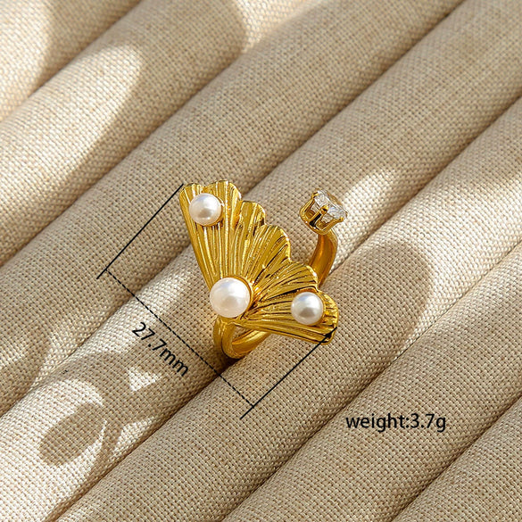 Wholesale Women's Geometric Stainless Steel Electroplated Inlaid Pearl Rings