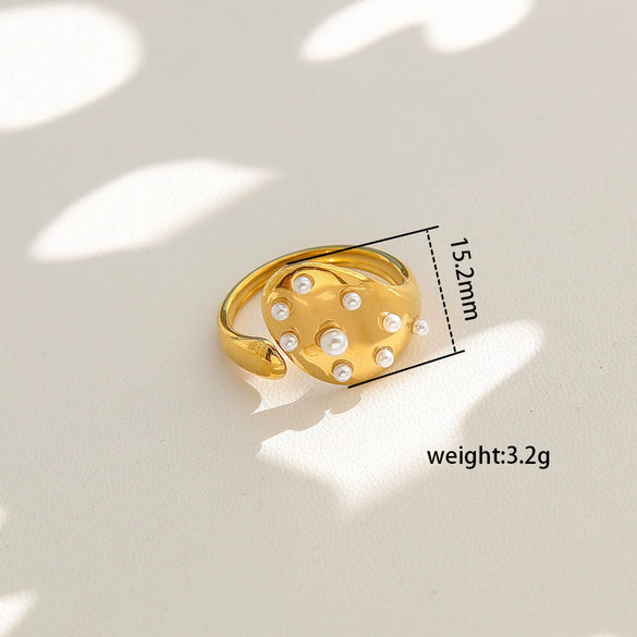 Wholesale Women's Geometric Stainless Steel Electroplated Inlaid Pearl Rings