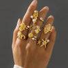 Wholesale Women's Geometric Stainless Steel Electroplated Inlaid Pearl Rings