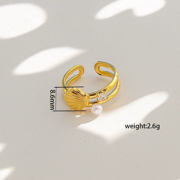Wholesale Women's Geometric Stainless Steel Electroplated Inlaid Pearl Rings