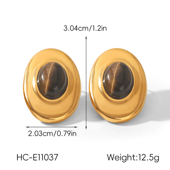 Wholesale Women's Geometric Stainless Steel Electroplated Jewelry Necklaces And Oval Earrings