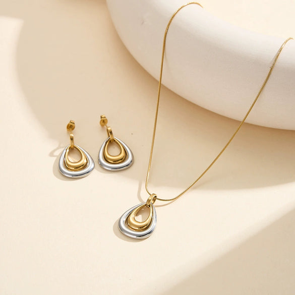 Wholesale Women's Geometric Stainless Steel Electroplated Jewelry Set Including Bracelets Anklets Necklaces And Earrings
