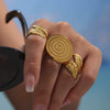 Wholesale Women's Geometric Stainless Steel Electroplated 18K Gold Ferris Wheel Ring With Mosquito Coil Texture