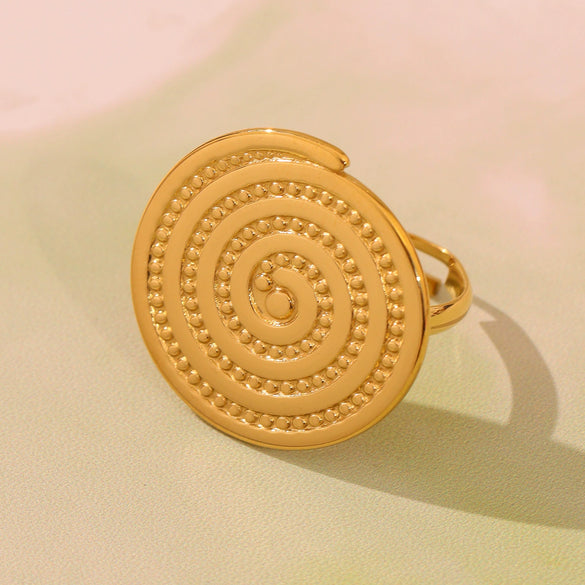 Wholesale Women's Geometric Stainless Steel Electroplated 18K Gold Ferris Wheel Ring With Mosquito Coil Texture