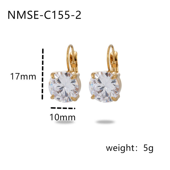 Wholesale Women's Geometric Stainless Steel Electroplated 18K Gold Fourclaw Single Diamond Earrings Fashion Style