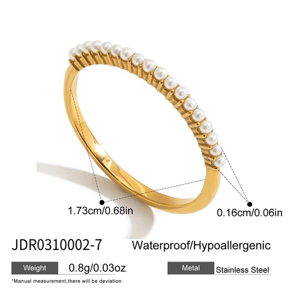 Wholesale Women's Geometric Stainless Steel Electroplated 18K Gold Pearl Ring Fashionable And Versatile Highend Accessories