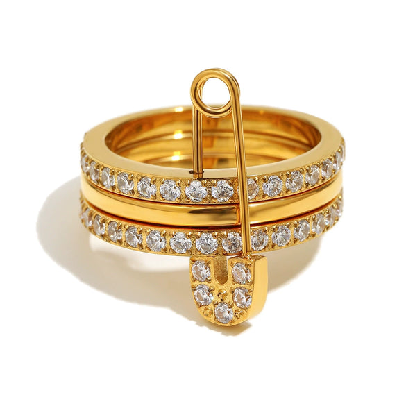 Wholesale Women's Geometric Stainless Steel Electroplated 18K Gold Threelayer Ring Hand Jewelry Light Luxury Style