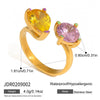 Wholesale Women's Geometric Stainless Steel Electroplated 18K Gold Yellow And Pink Dropshaped Zircon Ring Accessories