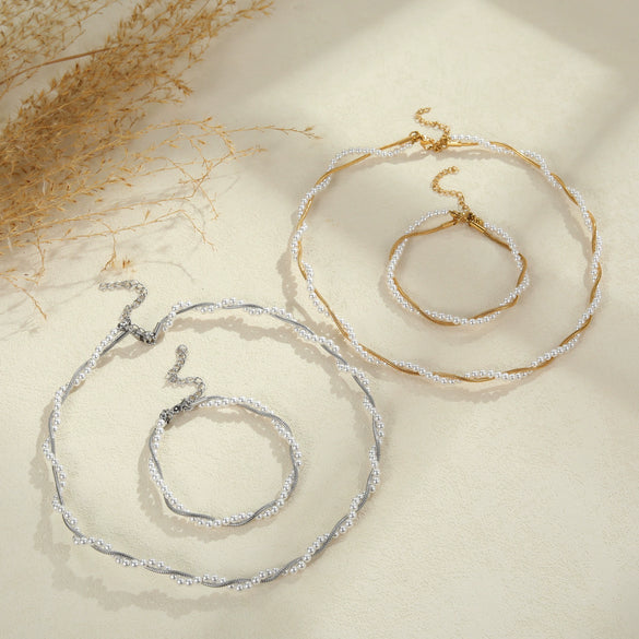 Wholesale Women's Geometric Stainless Steel Electroplated Necklace And Bracelet Jewelry