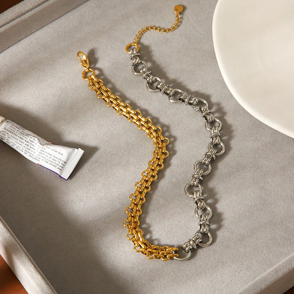 Wholesale Women's Geometric Stainless Steel Electroplated Necklace In Gold And Silver Color Matching