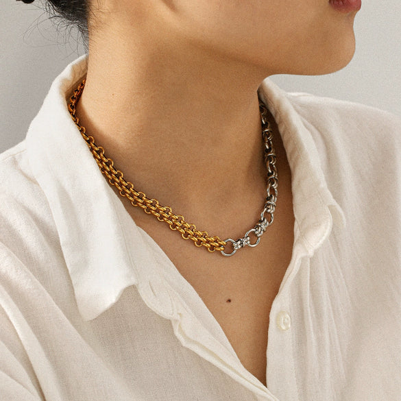Wholesale Women's Geometric Stainless Steel Electroplated Necklace In Gold And Silver Color Matching