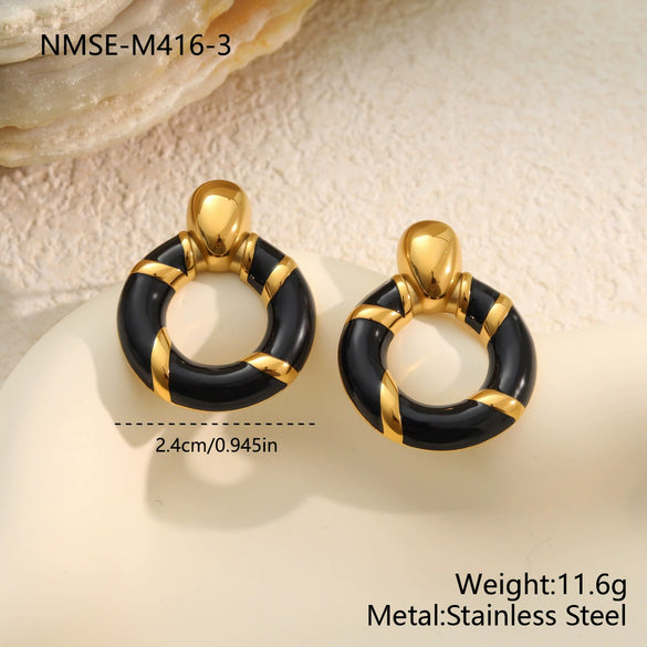 Wholesale Women's Geometric Stainless Steel Electroplated Oildrip Colorblocking Hoop Earrings