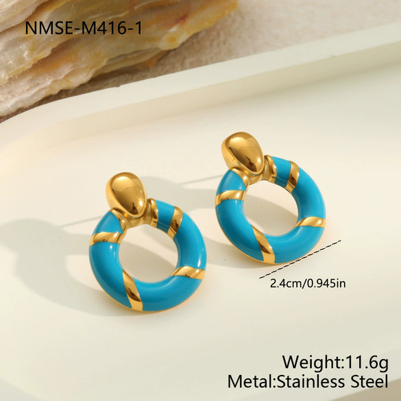 Wholesale Women's Geometric Stainless Steel Electroplated Oildrip Colorblocking Hoop Earrings