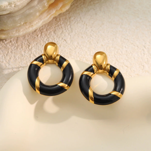 Wholesale Women's Geometric Stainless Steel Electroplated Oildrip Colorblocking Hoop Earrings